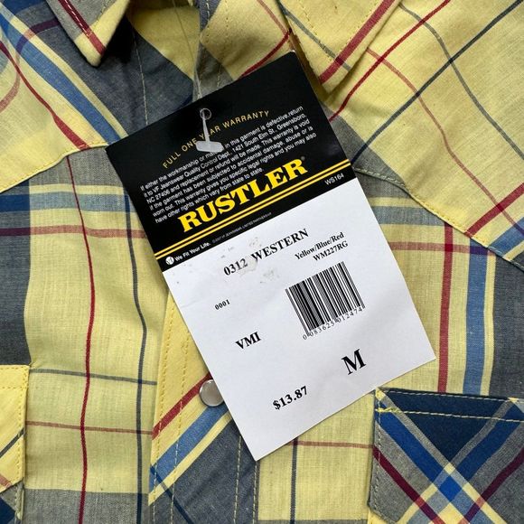 VINTAGE NWT Rustler Wrangler Size M Shirt Western Cowboy Pearl Snap Plaid - Picture 4 of 9
